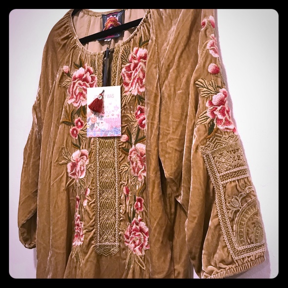 johnny was claude velvet peasant blouse